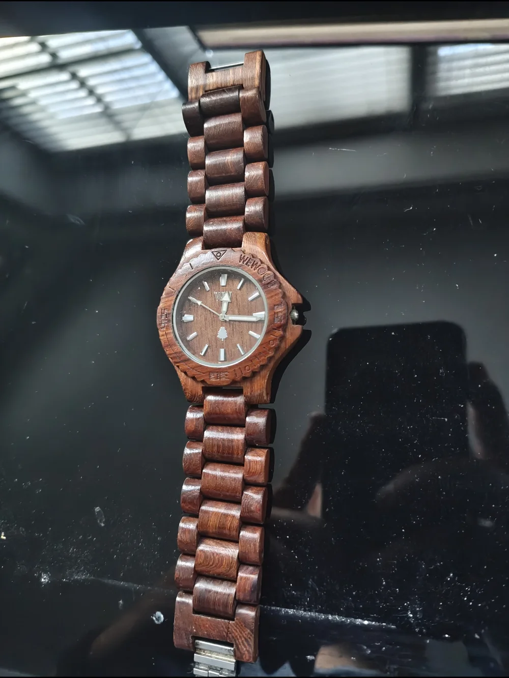 Wooden Link Bracelet Watch with Silver Clasp